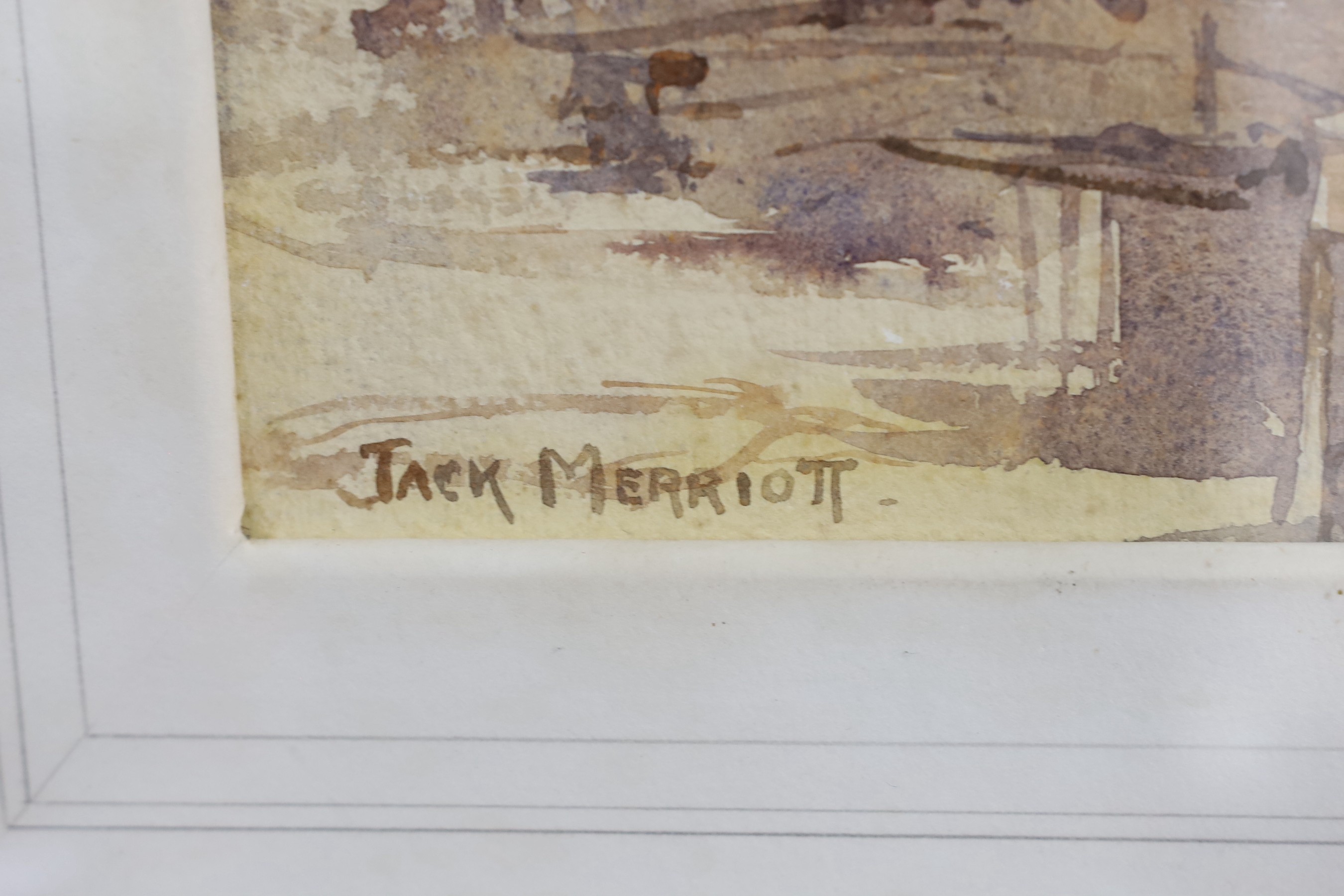 Jack Merriott (1901-1968), watercolour, Interior with seated figures, signed, 36 x 52cm.